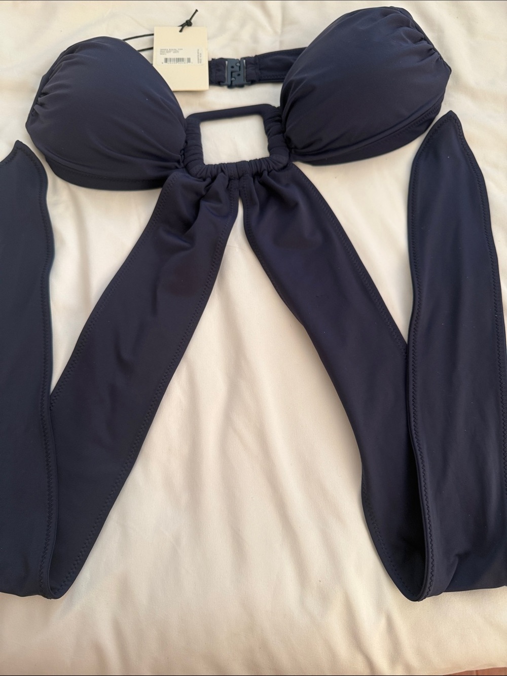 STAUD Navy Ruched Side-Tie zines Bikini Top size L